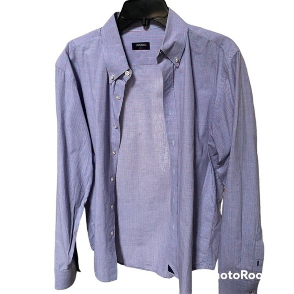 Untuckit Checkered Button Down Shirt in Blue and Pink M